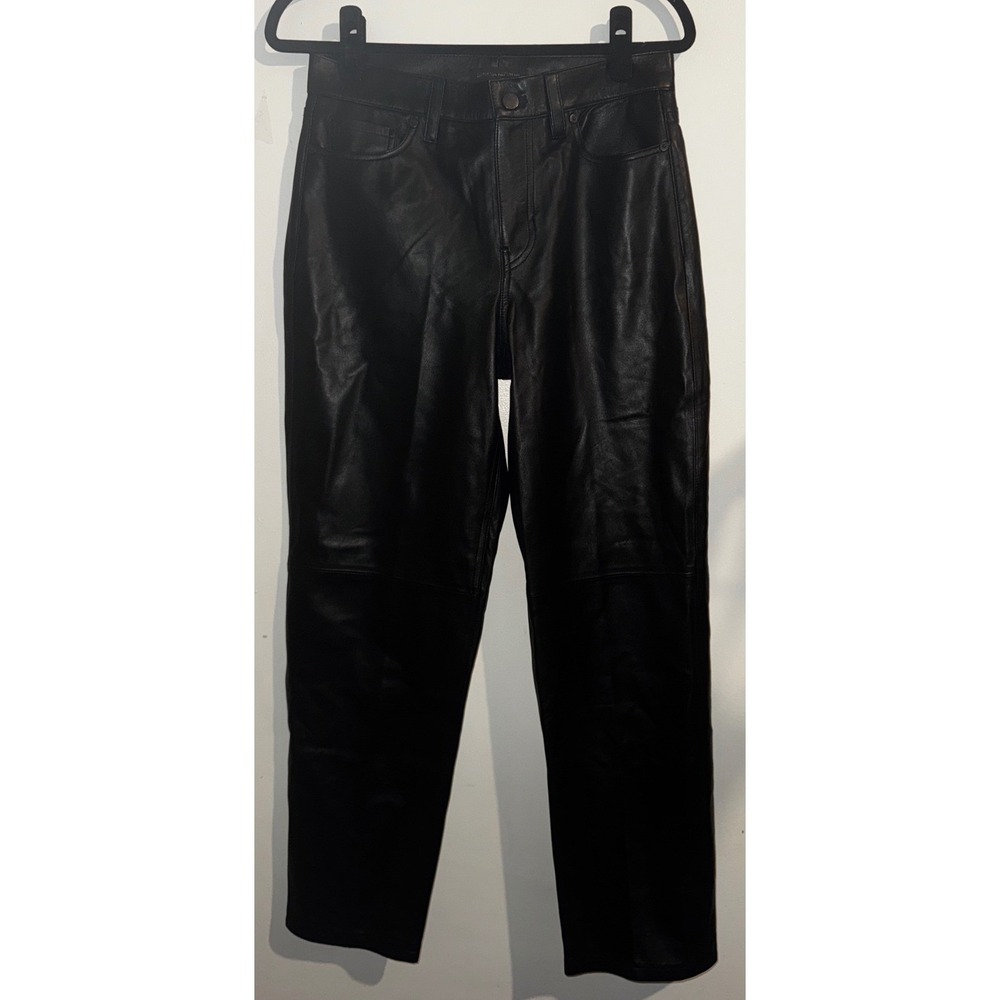 Banana Republic Womens Black Genuine Lamb Leather High-Rise Straight Pants Sz 26